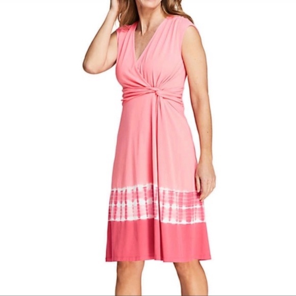LANDS END - Pink Faux Wrap Tie Dye Sleeveless Dress - Picture 7 of 7